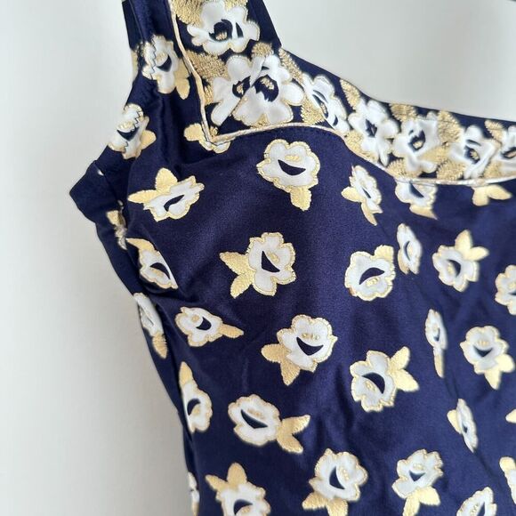 Gottex Swimsuit Medium Navy Floral Metallic Coastal One Piece Modest VTG 70s - Picture 6 of 14